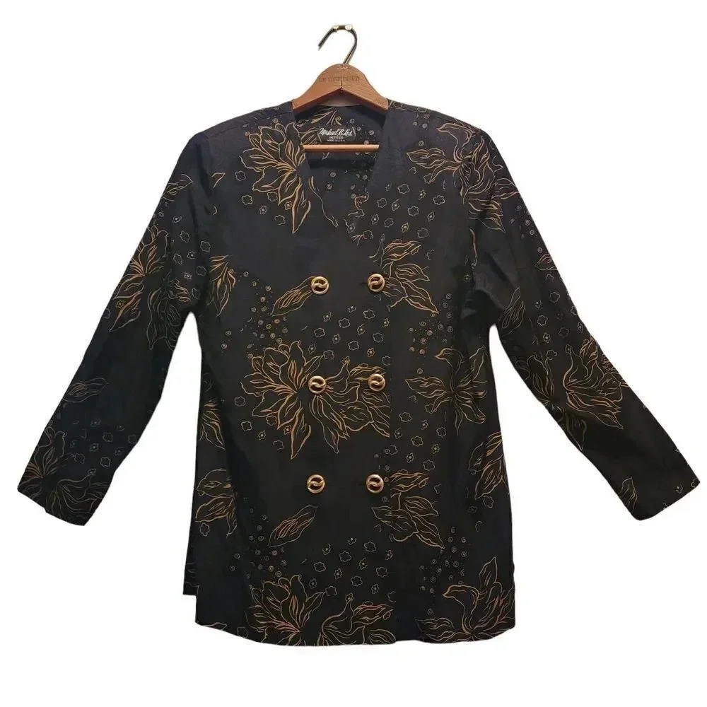 Vintage Michael B. Ltd Blazer Womens Petites Black Gold Buttoned Double Breasted